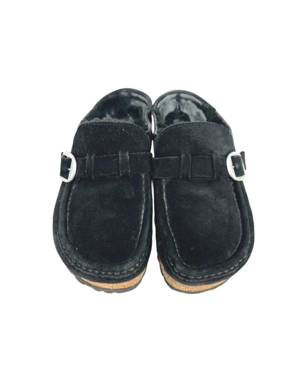 Birkenstock Buckley Shearling Clogs Black Suede Lined Slip-On Shoes Size 38 US 7